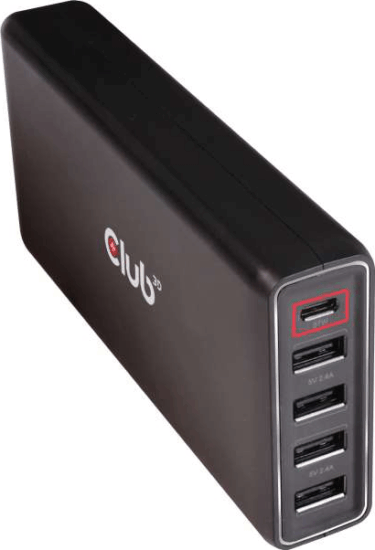 Club3D Hálózati 4xUSB-A + USB-C töltő 111W Fekete