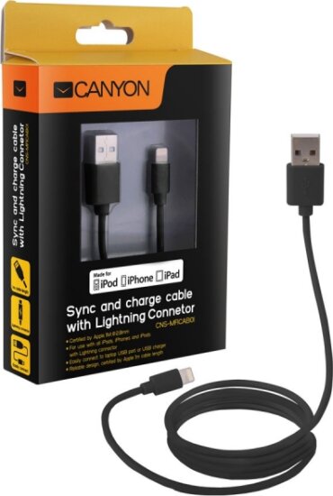 Canyon Ultra-compact MFI Lightning iPhone töltő Kábel (1m)