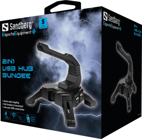 Sandberg 2in1 Bungee USB 2.0 HUB (4 port) - Fekete Sandberg 2in1 Bungee USB 2.0 HUB (4 port) - Fekete