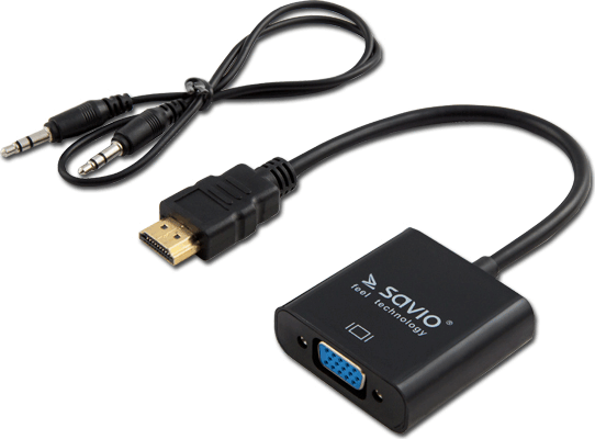 Savio CL-23/B HDMI apa - VGA anya adapter + audió csatlakozóval Savio CL-23/B HDMI apa - VGA anya adapter + audió csatlakozóval