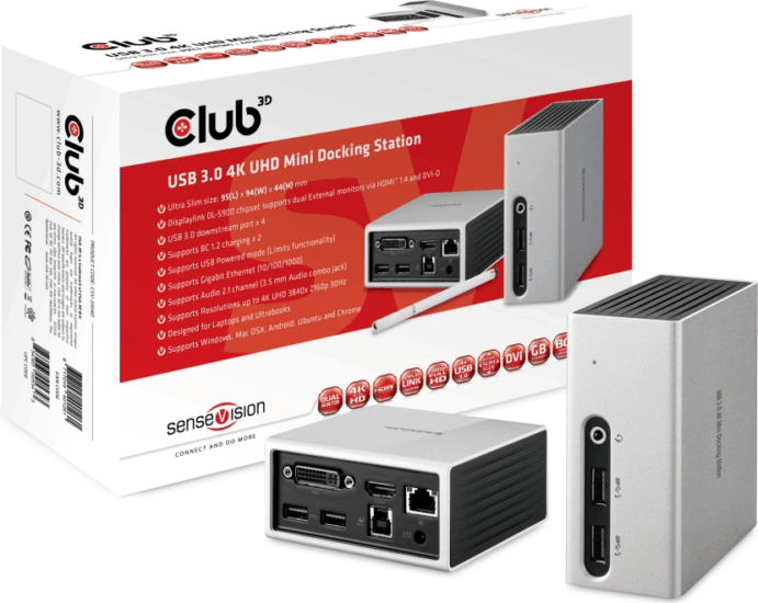 Club3D SenseVision USB 3.0 Mini Dokkoló állomás Ezüst