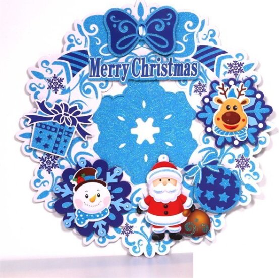 Iris 3D karácsonyi koszorú mintás karton dekoráció 39x39cm