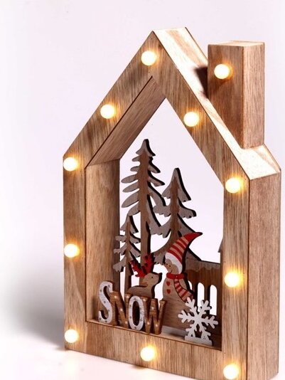 Iris Hóember-rénszarvas mintás LED Karácsonyi Ház