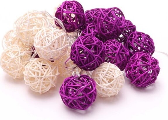 Iris Elemes rattan LED Gömb Fényfüzér 4m - Meleg Fehér/Lila