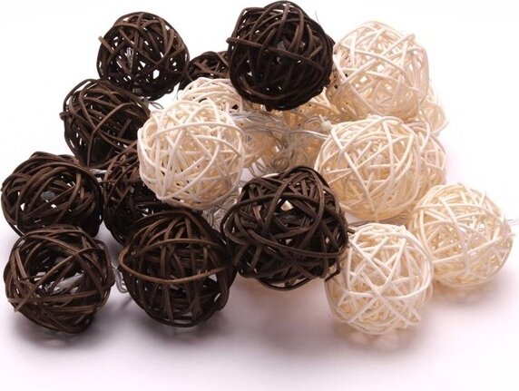 Iris Elemes rattan LED Gömb Fényfüzér 4m - Fehér/Barna