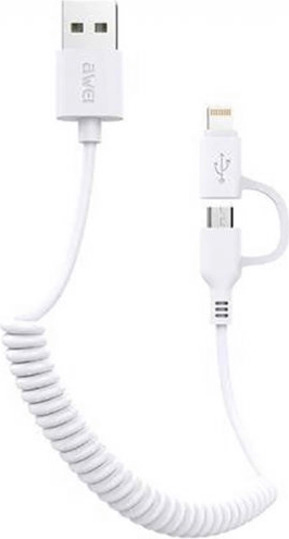 AWEI 2in1 USB apa - MicroUSB/Lightning apa Adat- és töltőkábel 1m - Fehér AWEI 2in1 USB apa - MicroUSB/Lightning apa Adat- és töltőkábel 1m - Fehér