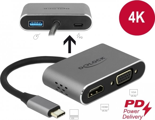 Delock USB-C - HDMI + VGA + USB 3.0 + USB-C PD adapter