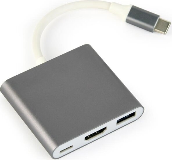 Gembird USB-C apa - USB-C anya + USB 3.0-A anya + HDMI anya adapter Asztroszürke