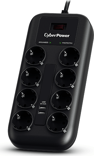 Cyberpower 220V hálózati elosztó 8 aljzatos túlfeszültség védő 1.8m - Fekete