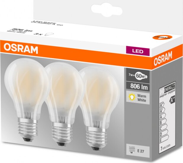 Osram Base 7W 2700K E27 3 darabos Izzó Szett - Meleg Fehér