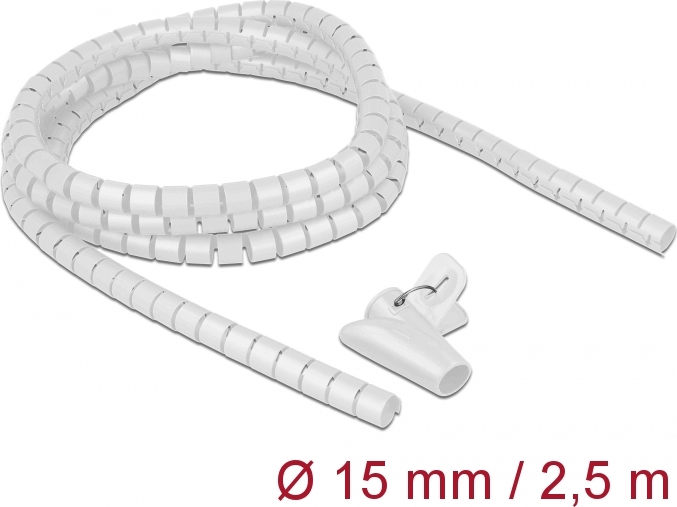 Delock 18839 Spirális kábelburkolat behúzó eszközzel 2.5 m x 15 mm Fehér Delock 18839 Spirális kábelburkolat behúzó eszközzel 2.5 m x 15 mm Fehér