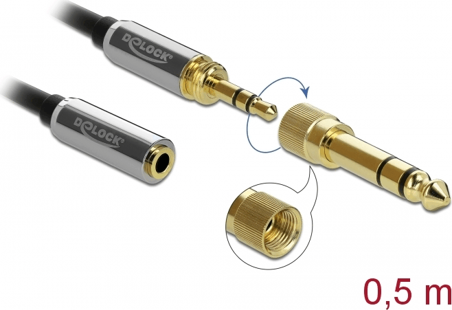 DeLOCK JACK - JACK kábel 0.5m (3.5mm jack apa - 3.5mm jack anya) csavaros adapterrel