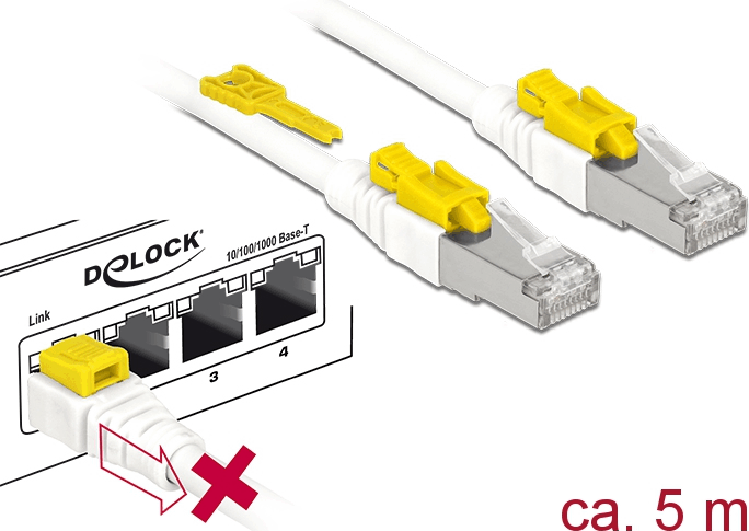DeLOCK S/STP Cat6A Secure Patch kábel 5m Fehér DeLOCK S/STP Cat6A Secure Patch kábel 5m Fehér