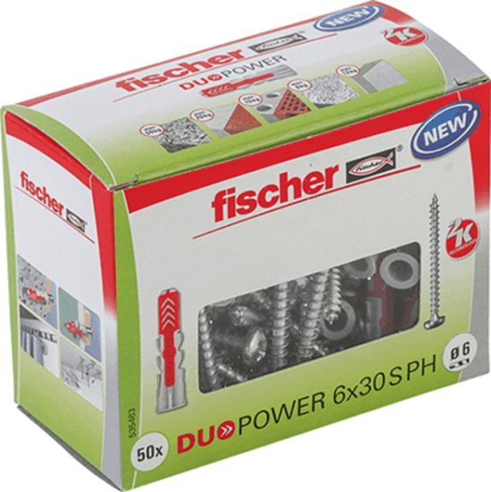 Fischer DUOPOWER 6x30 S LD Tiplik csavarral (50db/csomag) Fischer DUOPOWER 6x30 S LD Tiplik csavarral (50db/csomag)