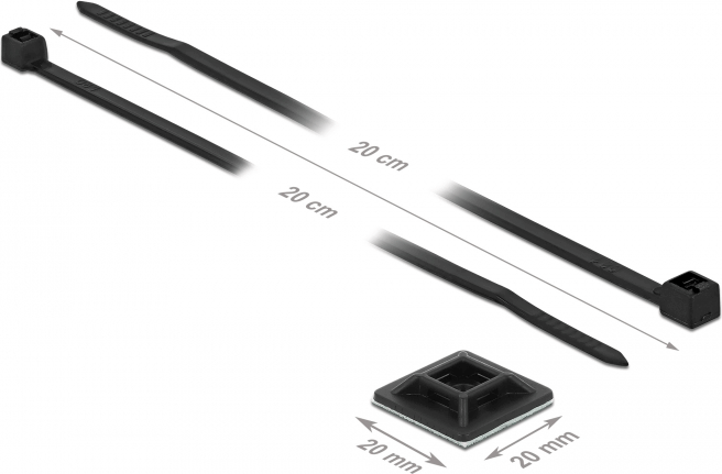 DeLOCK Kábelkötegelő talp 20 x 20 mm kábelkötegelővel 200 x 2.5 mm Fekete (10 talp + 10 kötegelő)