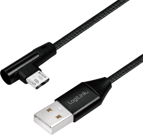 LOGILINK USB apa - MicroUSB 90° apa Adat- és töltőkábel 1m - Fekete