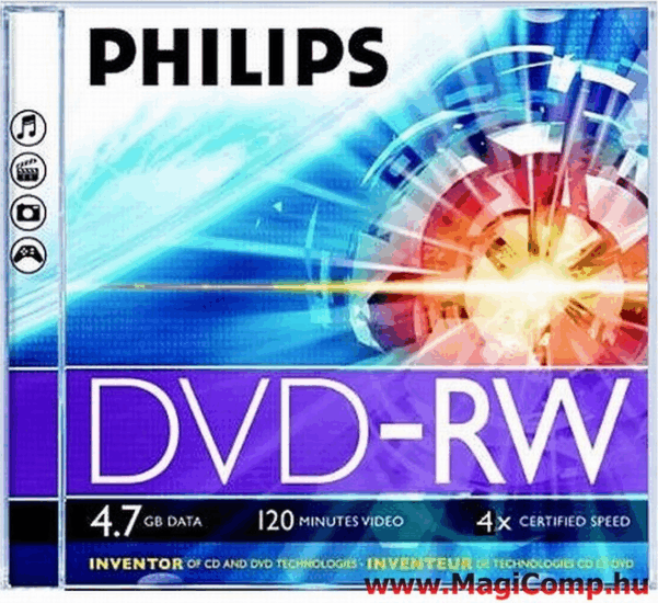 Philips DVD-RW Újraírható DVD Lemez Normál Tok Philips DVD-RW Újraírható DVD Lemez Normál Tok