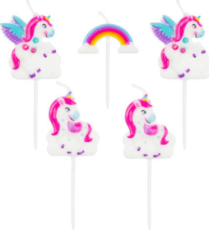 Unikornis gyertyák szivárvánnyal - 5 darabos