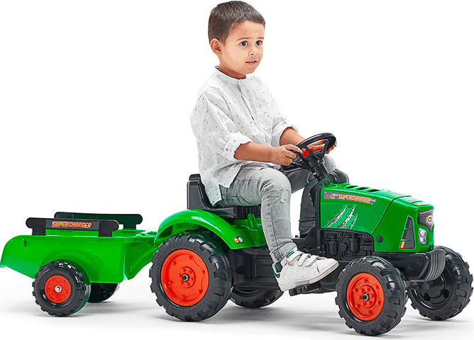 FALK SuperCharger pedálos zöld traktor utánfutóval