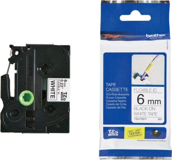 Brother TZEFX211 P-Touch Feliratozógép szalag 6 mm fehér alapon fekete, flexibilis