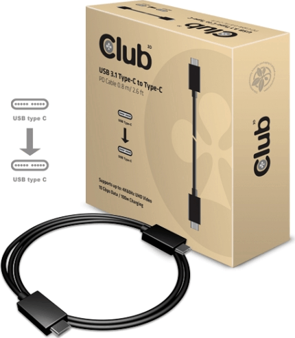 Club3D USB 3.1 Type C M - USB 3.1 Type C M Adatkábel 0,8m - Fekete