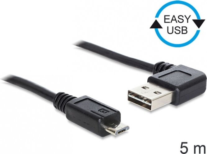 Delock EASY-USB 2.0 -A apa hajlított > USB 2.0 micro-B apa kábel, 5 m
