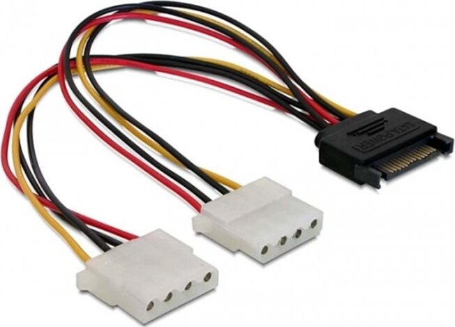 Delock Cable Power SATA 15pin > 2x 4pin Molex female 20cm Delock Cable Power SATA 15pin > 2x 4pin Molex female 20cm