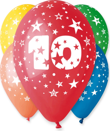 Színes számos lufi, csillagos 10 - 5 darabos