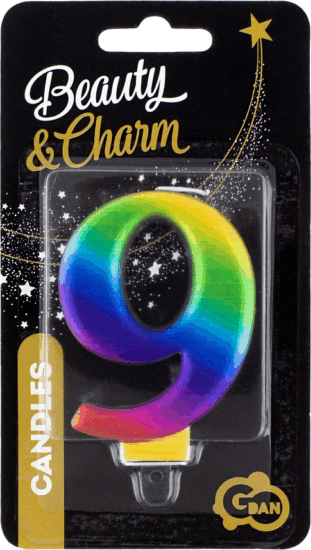 Szivárvány színű születésnapi gyertya, 8 cm - 9
