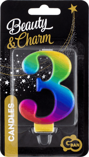 Szivárvány színű születésnapi gyertya, 8 cm - 3