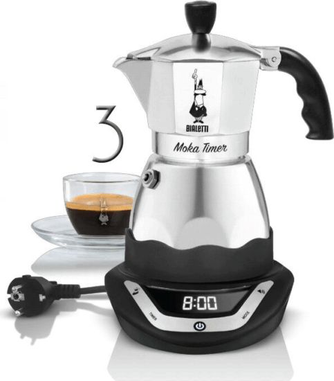Bialetti Moka Easy Timer 3TZ Kotyogós Kávéfőző - Ezüst/Fekete Bialetti Moka Easy Timer 3TZ Kotyogós Kávéfőző - Ezüst/Fekete