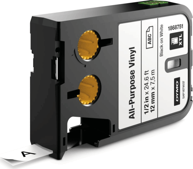 DYMO 1868751 XTL Vinyl Feliratozógép szalag 12 mm / 7 m - Fehér alapon fekete