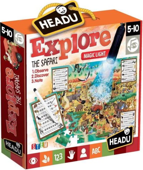 Headu: Fedezd fel a Safarit mágikus lámpával - 123 darabos puzzle