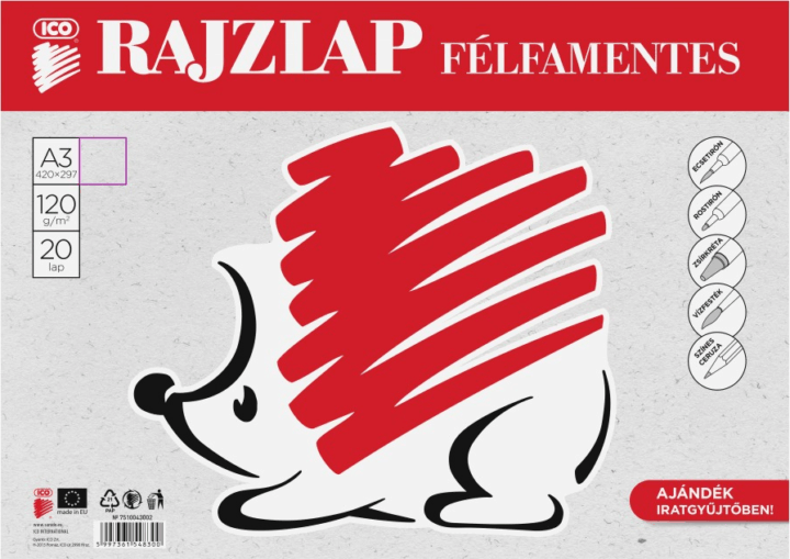 ICO Süni 20 lapos A3 félfamentes rajzlap ICO Süni 20 lapos A3 félfamentes rajzlap