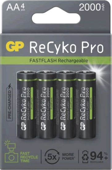 GP ReCyko Pro Photo Flash 2000mAh Újratölthető AA Ceruzaelem (4db/csomag)
