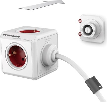Allocacoc PowerCube Extended 5 db aljzat 1,5m elosztó Fehér-piros