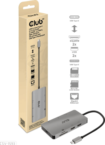 Club3D CSV-1593 8in1 Dokkoló USB-C eszközökhöz