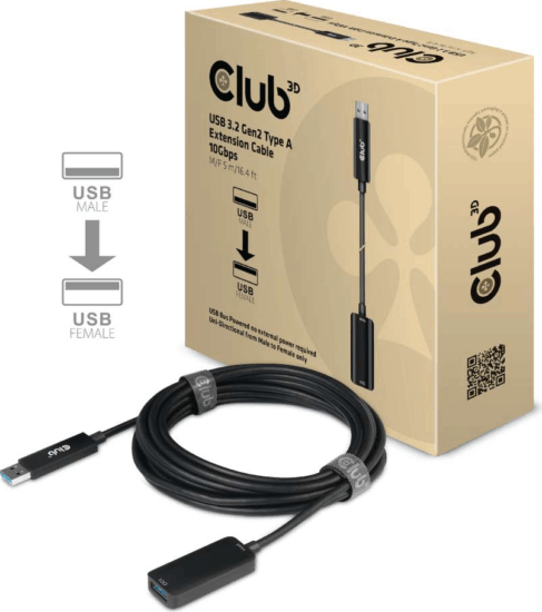 Club3D USB 3.2 A hosszabbító kábel 5m - Fekete