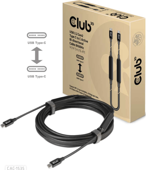 Club3D USB-C apa - USB-C apa Adat-és töltőkábel 5m - Fekete Club3D USB-C apa - USB-C apa Adat-és töltőkábel 5m - Fekete