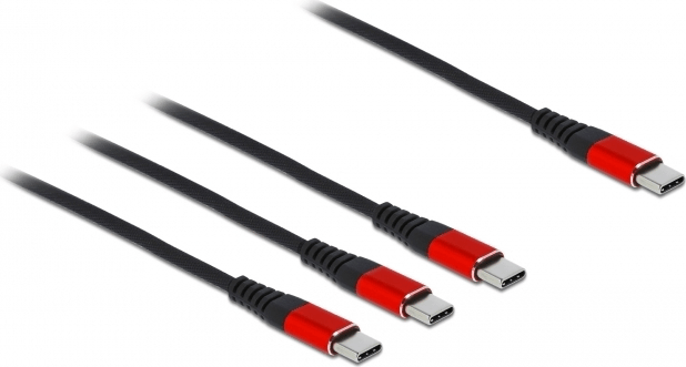 DeLOCK USB-C - 3xUSB-C kábel 0.3m - Fekete/Piros