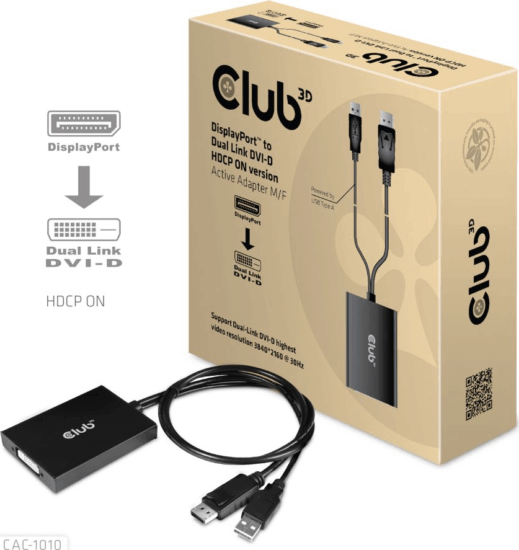 Club3D DisplayPort apa > DVI-D anya HDCP OFF aktiv adapter Club3D DisplayPort apa > DVI-D anya HDCP OFF aktiv adapter