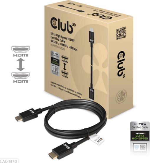 Club3D Nagy sebességű HDMI 2.1 kábel 4K 120Hz 1.5m Fekete