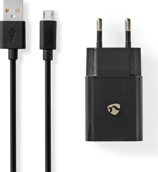 Nedis Hálózati USB töltő 10.5W + USB - MicroUSB töltőkábel 1m - Fekete