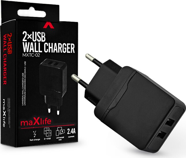 Maxlife Hálózati 2xUSB töltő (5V / 2.4A) Fekete