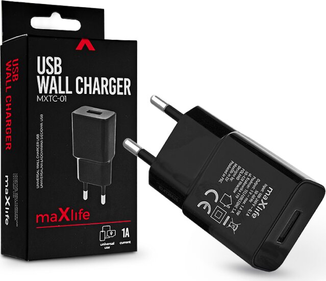 Maxlife Hálózati USB töltő (5V / 1A) Fekete