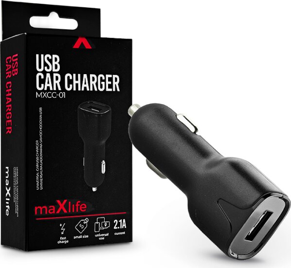 Maxlife MXCC-01 Autós USB gyorstöltő (5V / 2.1A) Fekete