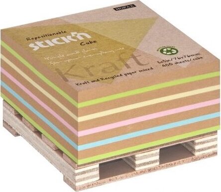 StickN KraftCube 76x76mm újrahasznosított jegyzettömb - több színű (400 lap / tömb)