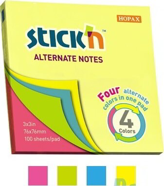 StickN 76x76mm jegyzettömb - 4 színű neon (100 lap / tömb)