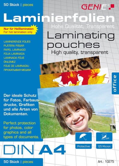 Genie 125 mikron A4 lamináló fólia (50 db / csomag) Genie 125 mikron A4 lamináló fólia (50 db / csomag)