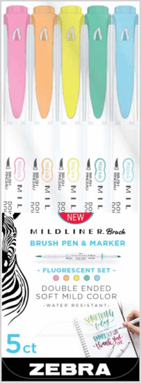 Zebra Mildliner Fluorescent kétvégű Ecsetirón készlet - Vegyes színek Zebra Mildliner Fluorescent kétvégű Ecsetirón készlet - Vegyes színek